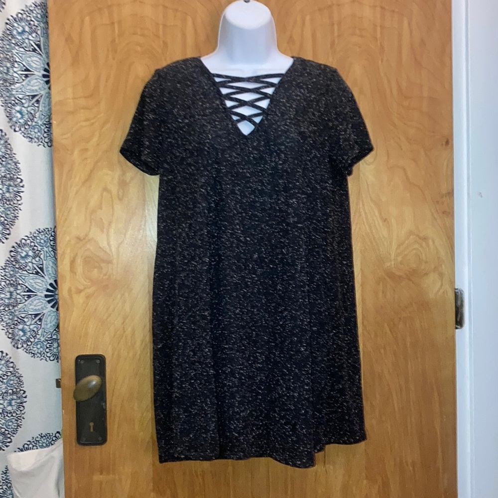 Bar by Melis Kozan Heathered Black Tunic Top Size  Medium NWT
